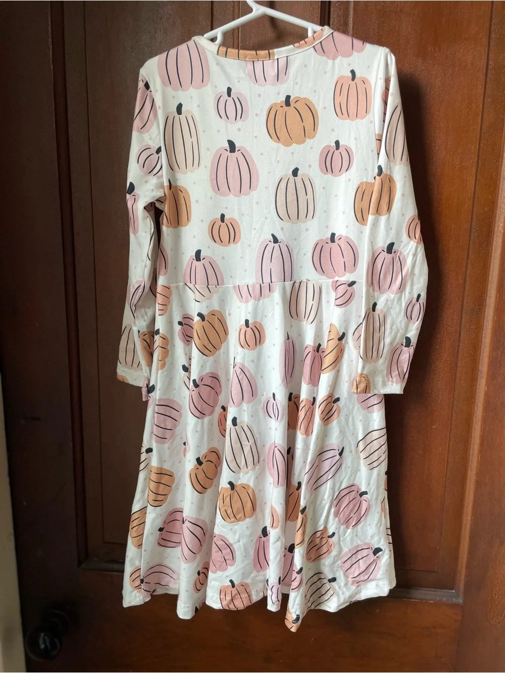Pete & Lucy girls size 7-8 long sleeve white dress with pumpkins